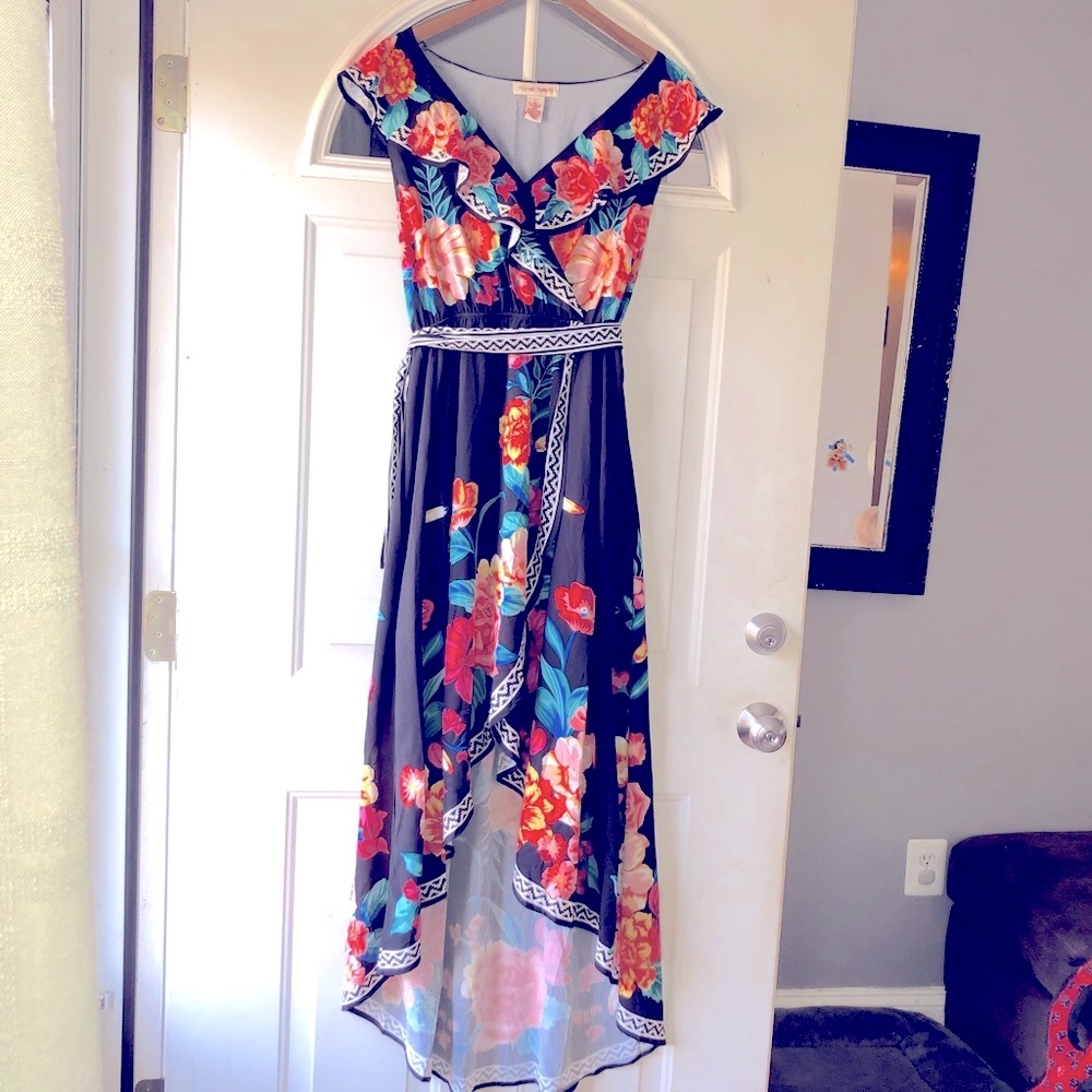 Floral High-Low Ruffle Dress